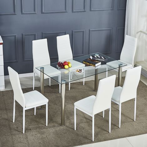 Mondeer – Lot de 6 chaises de salle à manger en simili – Cuir artificiel – Dossier haut ergonomique – Hauteur d'assise 45cm – Blanc