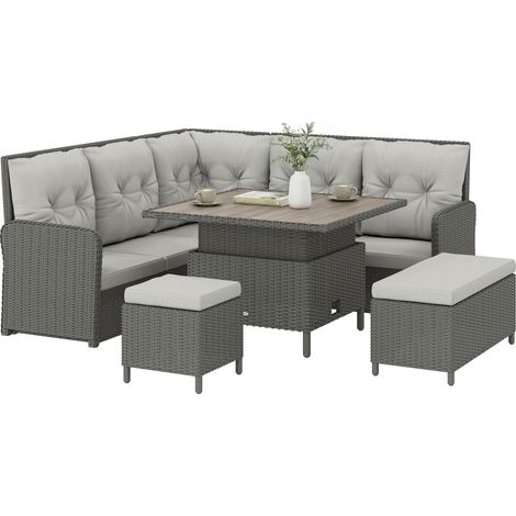 Outsunny 6 PCs Rattan Garden Furniture Sectional Corner Sofa, Dark Grey