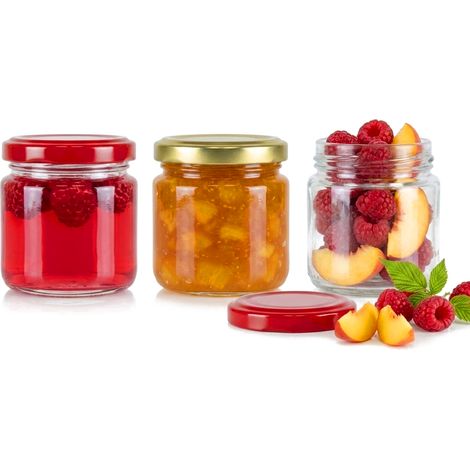 Set di 5 vasetti di vetro da 100 ml per dessert, miele e marmellata, ideali come regalo o per decorazioni.