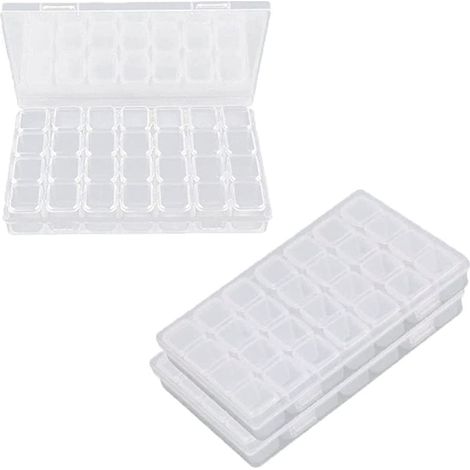 Boîte De Rangement Pour Strass - 28 Compartiments Avec Couvercles - En Plastique PP Transparent Et Détachable - Pour Artisanat DIY Bijoux Nail Art Peinture À Strass (1/5)