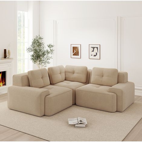 Canapé d’angle modulaire 177x104x69 cm beige en velours côtelé avec assise profonde et base antidérapante (1/5)