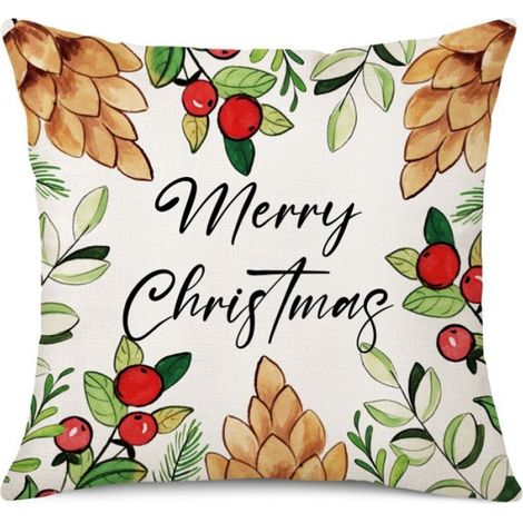 Housse De Coussin - 45x45 Cm - Imprimé Houx Pommes De Pin Oiseaux - Pour Canapé Terrasse Intérieur - Lot De 4 (1/5)