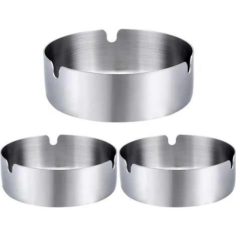 Lot de 3 cendriers de table ronds en acier inoxydable, adaptés à la maison, à l'hôtel, au restaurant et utilisables en intérieur et en extérieur. (1/5)