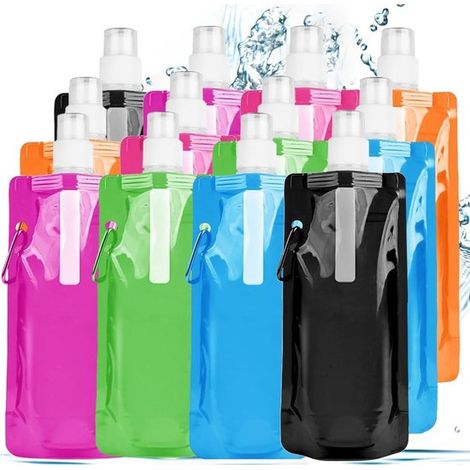 Lot de 12 gourdes pliables (500 ml) – Gourdes de sport pliables / Poches à eau portables et pliables – Flexibles et réutilisables (1/5)