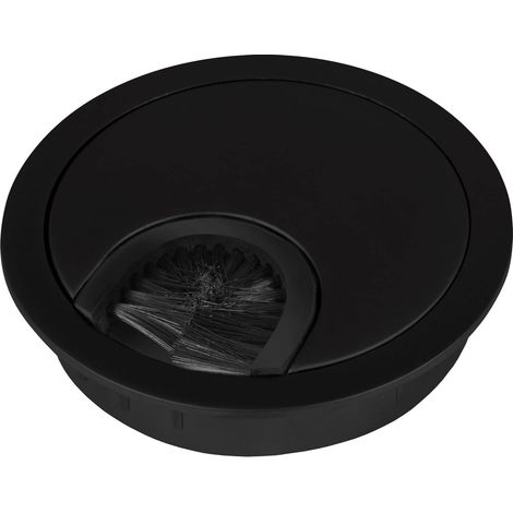 1 - Passe-câbles - Accessoire de bureau - Métal avec joint brosse - Fixation sécurisée câbles épais - Bureau professionnel - Noir mat - 76x15 cm