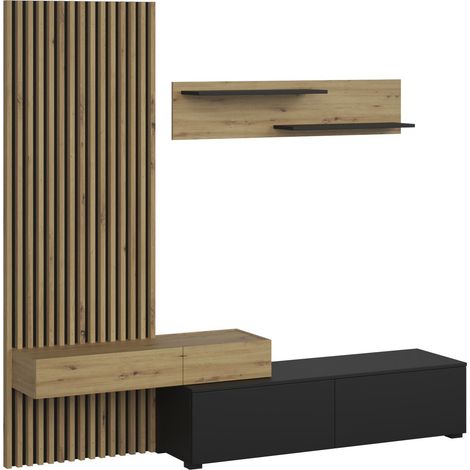 Conjunto de salón Houston 2086, Negro + Roble Artisan (1/5)