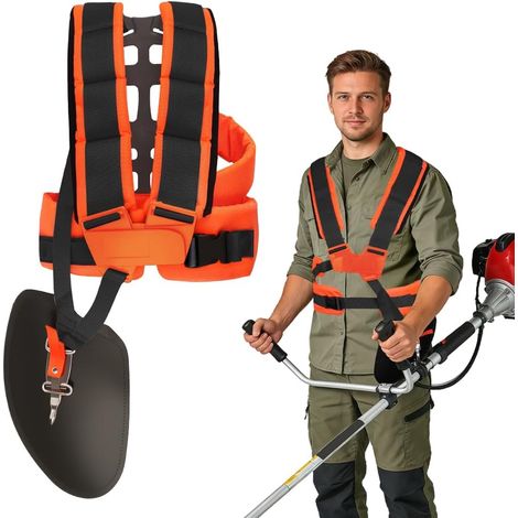Harnais Debroussailleuse Double-Épaule Réglable(Orange Noir) Universal Strimmer Harness Padded, Confortable Double Sangle d'épaule, pour Gardenning, Tondeuse et Débroussailleuse (1/5)
