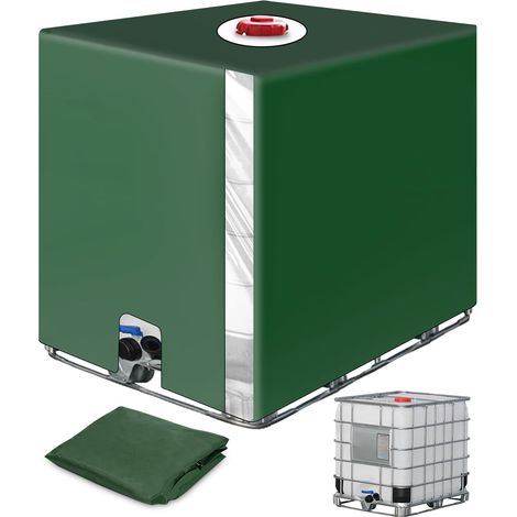 Vert(116 x 100 x 120 cm) Bache pour Cuve IBC 1000L, Bâche Recuperateur d Eau de Pluie avec Film Transparent, Anti-UV Anti-Poussière Bache Couvercle Housse de Protection Cuve (1/5)
