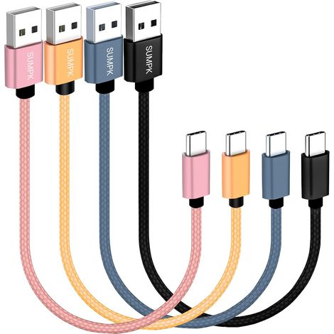20cm court câble USB C pack de 4, 3A charge rapide USB 2.0 transfert de données vers le câble de chargeur de téléphone de type C nylon tressé compatible Samsung Galaxy S10 S9, pixel 3 (1/5)