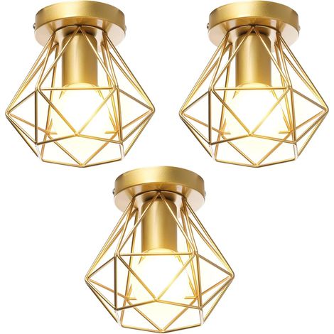 Lot de 3 Plafonnier, Design Cage Fer, Douille E27, Style Industriel Rétro, Pour Salon Cuisine Couloir (1/5)
