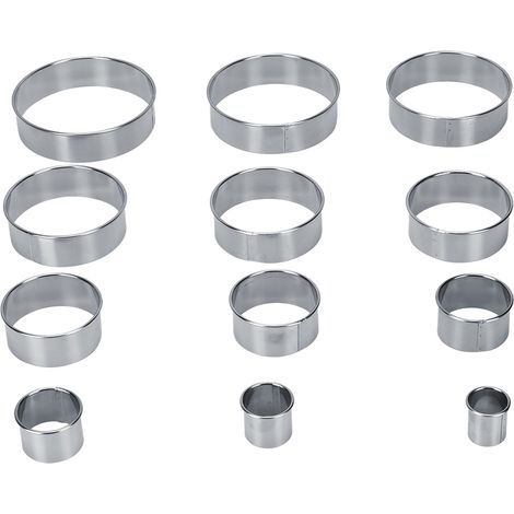 12 emporte-pièces ronds portables, moules à mousse et gâteau, anneaux en acier inoxydable pour pâtisserie, accessoires de cuisine - Lot de 12 (1/4)