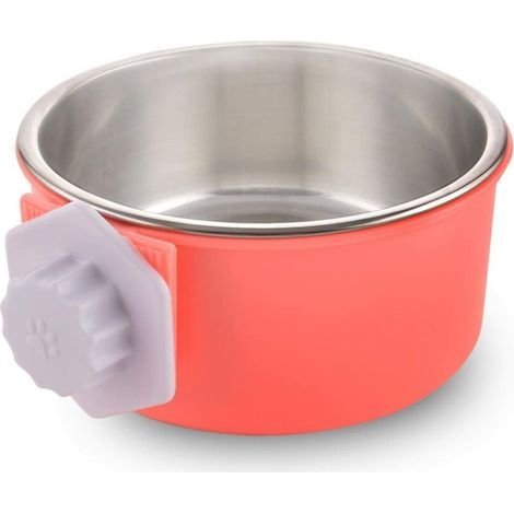 Comedero y bebedero de viaje para perros, jaula para perros, cuenco extraíble de acero inoxidable, comedero colgante para mascotas, jaula, cuenco pequeño para agua, comedero (rosa) (1/5)