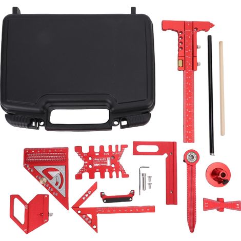 Kit de mesure pour menuiserie Ortviai – Règles précises en aluminium anodisé, 9 outils + boîte de rangement (1/3)