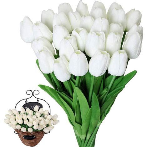 Fausses Tulipes Artificielles en Latex Tulipe Artificielle Blanche Tulipe Artificielle en PU Tulipe Artificielle en Latex Faux Tulipes Fleurs 8 Pièces pour la Maison L'hôtel la Décoration de Jardin (1/5)