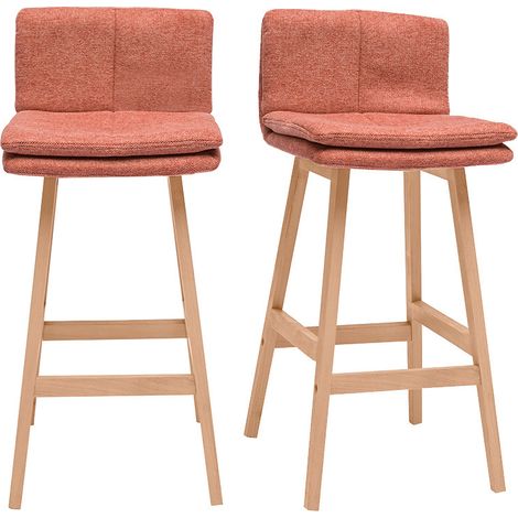 Barhocker aus terrakottafarbenem Stoff mit strukturiertem Samteffekt und Holz (Set of 2) JOAN