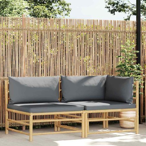 vidaXL Set de muebles de jardín 2 piezas bambú y cojines gris oscuro (1/5)