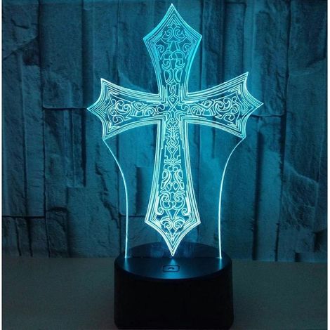 Veilleuse 3D Croix Latine lampe LED à illusion d'optique créative 7 couleurs changeantes lampe de bureau tactile USB cadeau pour enfant avec contrôle Bluetooth (1/5)