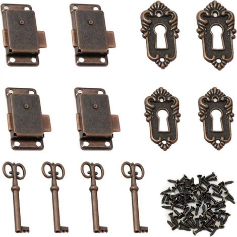 Serrure De Tiroir - Alliage De Zinc Bronze - Style Rétro Pour Meubles Anciens Armoires Boîtes À Bijoux - Lot De 4