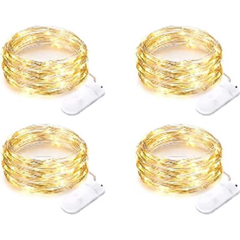 Guirlande lumineuse à piles (lot de 20), fil argenté de 2,13 m, jaune chaud, étanche, idéale pour mariages, fêtes et Noël. (1/5)