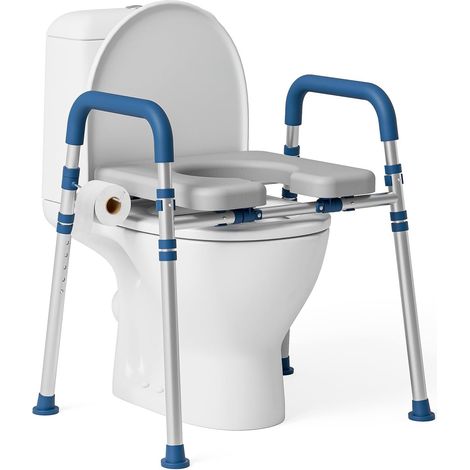 Rehausseur de siège de toilette pour personnes âgées, dispositif de rehausseur de WC réglable en hauteur avec poignées et siège de toilette surélevé pour personnes handicapées avec une capacité (1/5)