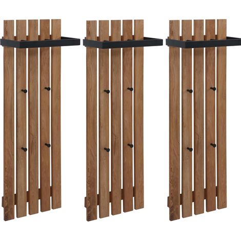 MCA Juego de 3 paneles para colgar ropa HHG-395, perchero de pared, barra para colgar ropa, perchero de madera, 4 ganchos metálicos, 120 x 40 cm, roble (1/5)