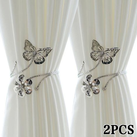BelleRise – Metall-Raffhalter für Gardinen, moderner Stil, Schmetterlings- und Blumendesign (Gold und Silber) – 2er-Set (1/5)