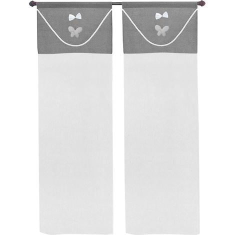Paire De Rideaux De Fenêtre Porte Tissu Semi-Transparent Shabby Chic Papillon Gris - 60x240 cm (1/4)