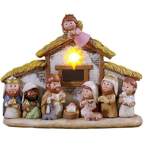 Crèche de Noël illuminée avec figurine de la Sainte Famille - Décoration intérieure (1/5)
