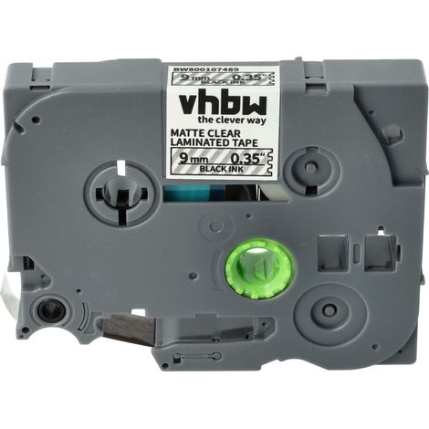 vhbw Label Tape compatible with Brother PT 2480, 2470, 2460, 2450, 2450DX, 2430PC Label Printer 8m x 9 mm, Black on Matt-Transparent (1/4)