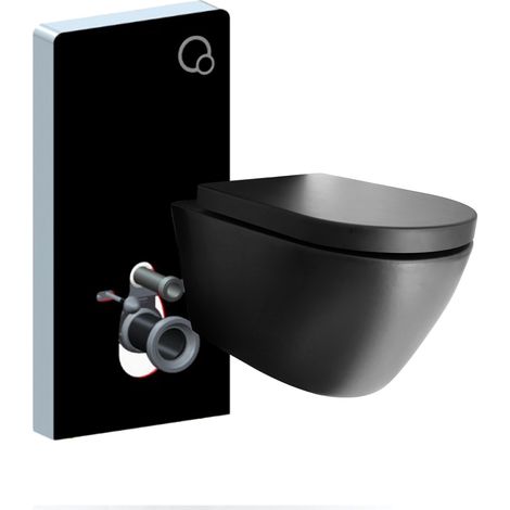 BERNSTEIN - WC suspendu noir design céramique Toilettes sans rebord avec module sanitaire noir et Abattant Amovible - Noir - 55x36,5x34,8cm - B8030 (1/5)