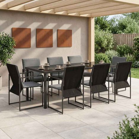 Conjunto de Comedor de Jardín 9 pcs Negro y Antracita