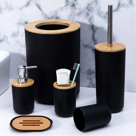 Ensemble d'accessoires de salle de bain 6PCS avec gobelet à brosse à dents, porte-brosse à dents, porte-savon, distributeur de lotion (1/5)
