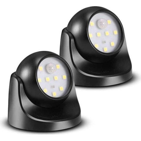 (Noir, lot de 2) Applique murale extérieure sans fil à piles avec détecteur de mouvement, éclairage LED et rotation à 360° (1/5)
