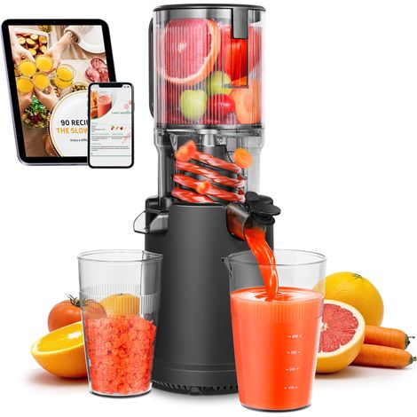 AOBOSI Estrattore frutta e verdura, 126MM XXL Grande Canale di Alimentazione per Frutta e Verdura Intere - Capacità 1,5L, 200 W Slow juicer, Triplo Filtro, Nero (1/5)