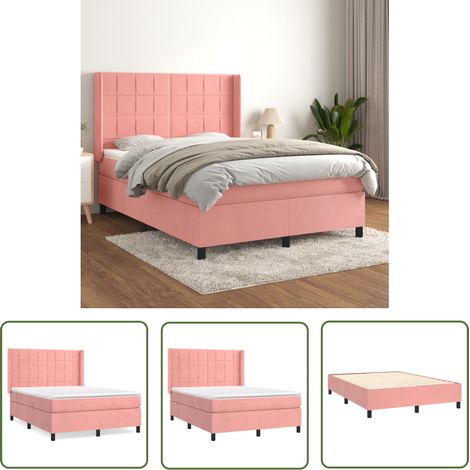 The Living Store Boxspringbett mit Matratze Rosa 140x200 cm Samt - Samtbett - Boxspringbett - Doppelbett - Rosa Bett - Betten Günstig (1/5)