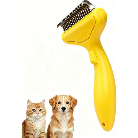 Self-Cleaning Brush for Cats and Dogs, One-Click Function, Detangling and Removing Dead Hair, Toilet and Massage Tool, Yellow (1/5)