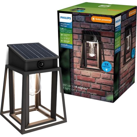 Applique solaire murale extérieur, Ampoule solaire remplaçable, Détecteur de mouvement, 4000K, Noir (1/5)