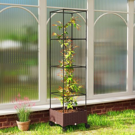 Jardinière surélevée treillis 20l roues verrouillables auto arrosage brun