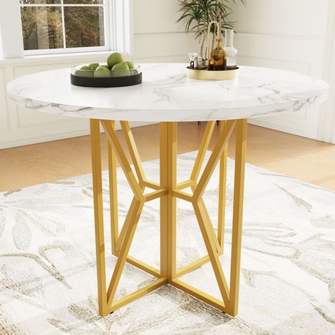Tavolo rotondo da pranzo in MDF effetto marmo e metallo oro 80x80x76 cm