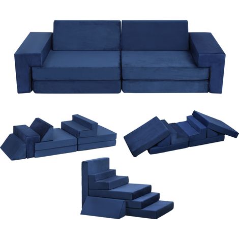Canapé pour Enfants, Canapé Modulaire à Construire des Forts+ Housse Amovible et Coussin de Mousse 8PCS ,55.8 x152.4 x30.4 cm,Bleu (1/4)