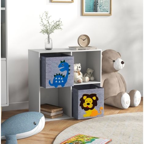 Scaffale per bambini con 2 scatole portaoggetti, 61,8 x 29,9 x 61,8 cm, bianco e grigio DESVIAE (1/5)