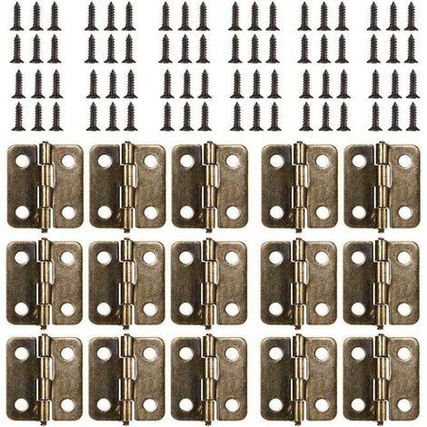 18 x 15 mm Charnière Plate, 50Pièces Mini Charnière Rétro en Bronze Antique, Durable et Robuste Charniere Porte avec 200 Vis pour Boîte Coffre à Bijoux Cabinet DIY Accessoires (Bronze) (1/4)