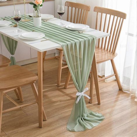 Chemin de table en mousseline, décoration de table pour mariage ou anniversaire, 300 x 70 cm, vert matcha (1/5)