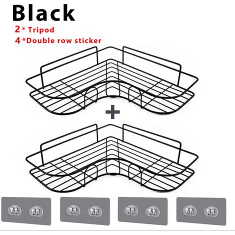 (Triangle noir B 2 pièces) Étagère de rangement pour salle de bain, étagère d'angle sans perçage, support mural pour douche, organisateur d'accessoires de salle de bain, shampoing (1/5)