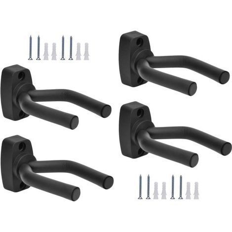 Supports muraux pour guitare - Crochets pour instruments - Suspension d'instruments - Bras réglables - Lot de 4 - Noir (1/5)