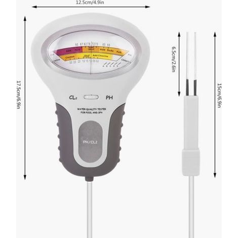 Testeur de pH et de chlore - Portable 2 en 1 - Lecture rapide - Précision élevée - Idéal pour piscine (1/4)