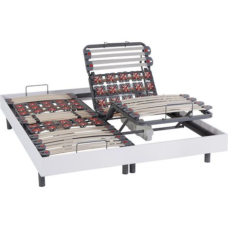 Rete relax doghe e 2x25 sospensioni deco in legno bianco di DREAMEA - 2 x 80 x 200 cm - Motori OKIN
