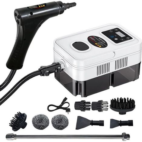 Limpiador a vapor, limpiador a vapor multifuncional de alta potencia, 3500 vatios de potencia, equipado con 3 cabezales de cepillo, limpiador a vapor de alta presión de 3 bares (blanco). (1/5)