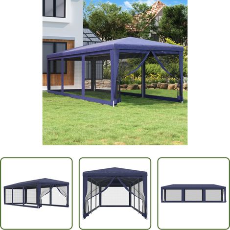 Tente d'événement -  Tente de fête avec 8 parois latérales en maille Bleu 3x9 m PEHD (1/5)