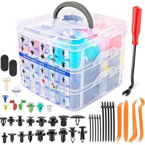 Rivet Clips Plastique 925 Pcs, Clips Voiture Noir Universel Rivet Plastique Fixation, Clips de Fixation pour Auto Voitures Panneaux de Portes avec Boîte de Rangement et Outil de Démont (1/5)